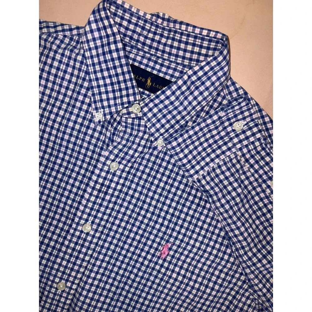 Polo Ralph Lauren Blue Plaid Button Down Mens Medium Long Sleeve